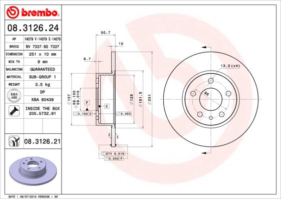 BREMBO brake disc 08.3126.21, set of 2 - Brake Disc