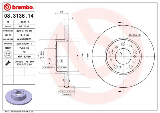 BREMBO brake disc 08.3136.14, set of 2 - Brake Disc