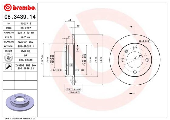 BREMBO brake disc 08.3439.14, set of 2 - Brake Disc