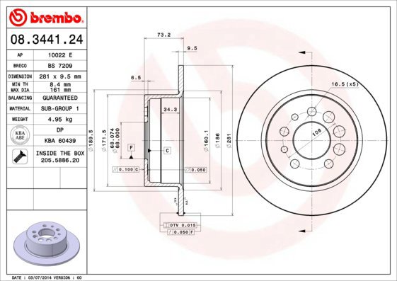 BREMBO brake disc 08.3441.24, set of 2 - Brake Disc