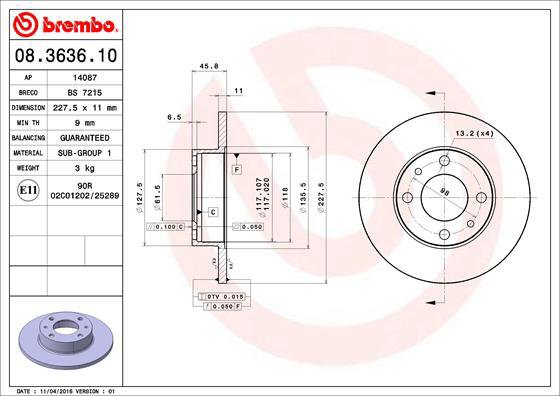 BREMBO brake disc 08.3636.10, set of 2 - Brake Disc