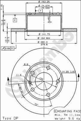 BREMBO brake disc 08.3712.10, set of 2 - Brake Disc