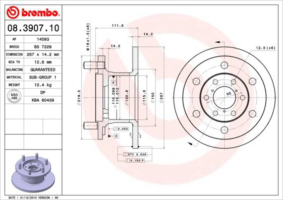 BREMBO brake disc 08.3907.10, set of 2 - Brake Disc