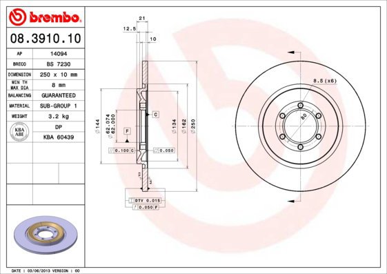 BREMBO brake disc 08.3910.10, set of 2 - Brake Disc