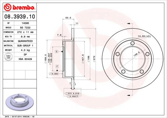 BREMBO brake disc 08.3939.10, set of 2 - Brake Disc