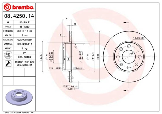 BREMBO brake disc 08.4250.14, set of 2 - Brake Disc