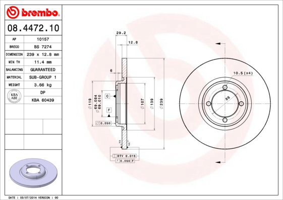 BREMBO brake disc 08.4472.10, set of 2 - Brake Disc