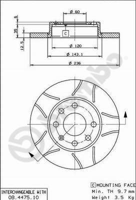 BREMBO brake disc 08.4475.75, set of 2 - Brake Disc