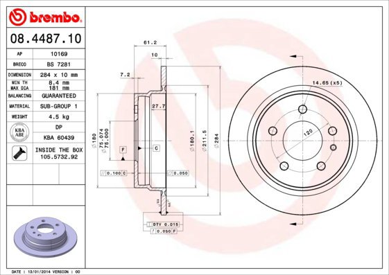 BREMBO brake disc 08.4487.10, set of 2 - Brake Disc