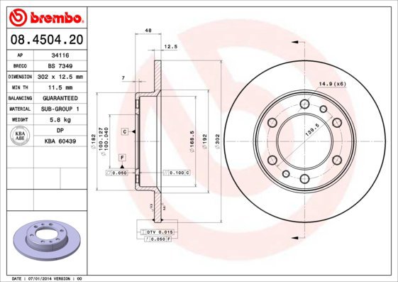BREMBO brake disc 08.4504.20, set of 2 - Brake Disc