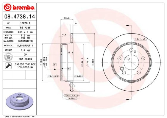 BREMBO brake disc 08.4738.14, set of 2 - Brake Disc
