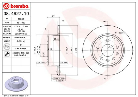 BREMBO brake disc 08.4927.10, set of 2 - Brake Disc