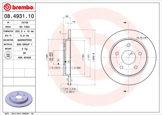 BREMBO brake disc 08.4931.10, set of 2 - Brake Disc