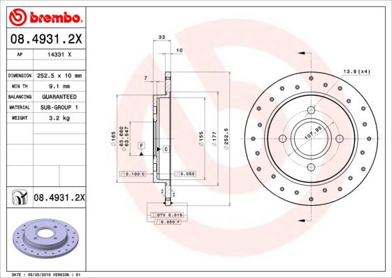 BREMBO brake disc 08.4931.2X, set of 2 - Brake Disc