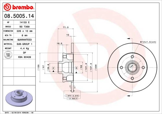 BREMBO brake disc 08.5005.14, set of 2 - Brake Disc