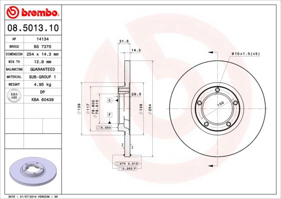 BREMBO brake disc 08.5013.10, set of 2 - Brake Disc