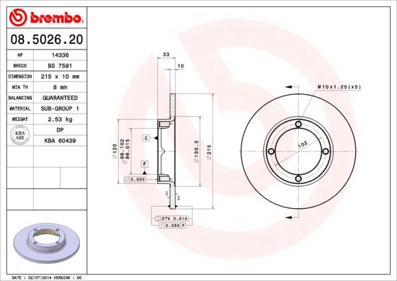 BREMBO brake disc 08.5026.20, set of 2 - Brake Disc
