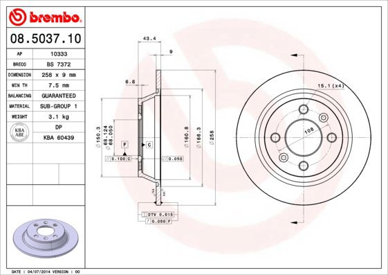 BREMBO brake disc 08.5037.10, set of 2 - Brake Disc
