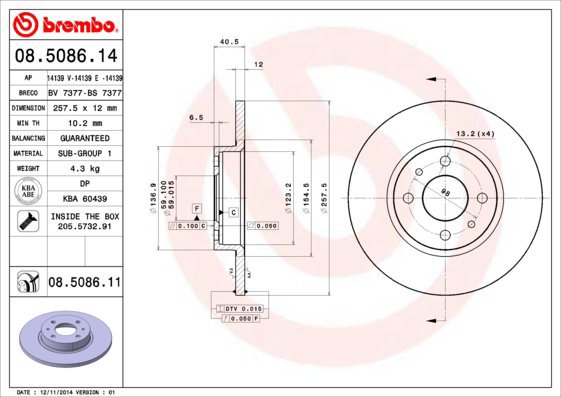 BREMBO brake disc 08.5086.14, set of 2 - Brake Disc