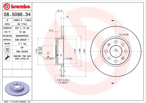 BREMBO brake disc 08.5086.34, set of 2 - Brake Disc