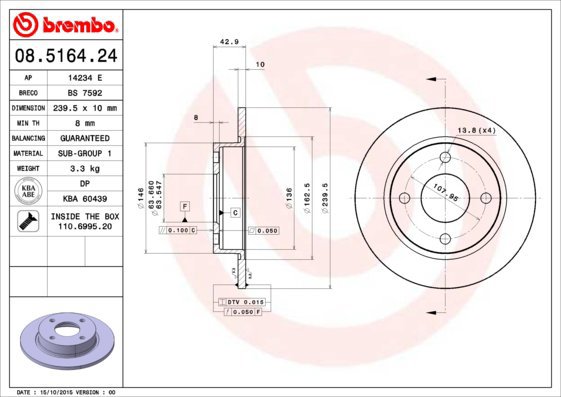BREMBO brake disc 08.5164.24, set of 2 - Brake Disc