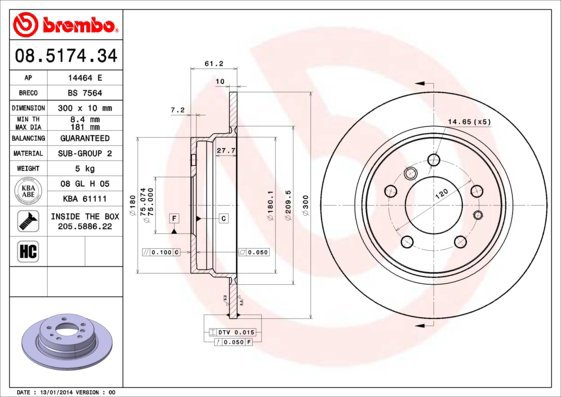 BREMBO brake disc 08.5174.34, set of 2 - Brake Disc