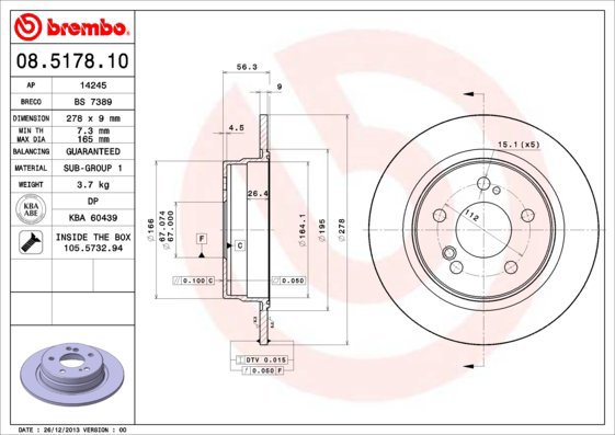 BREMBO brake disc 08.5178.10, set of 2 - Brake Disc
