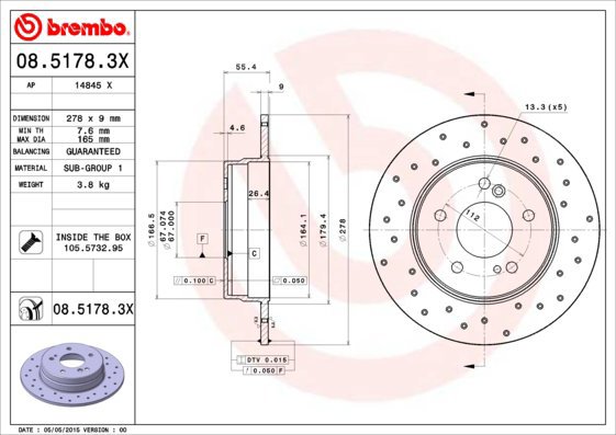 BREMBO brake disc 08.5178.3X, set of 2 - Brake Disc