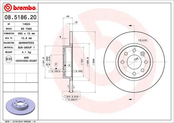 BREMBO brake disc 08.5186.20, set of 2 - Brake Disc