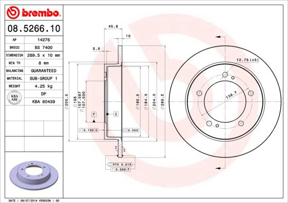 BREMBO brake disc 08.5266.10, set of 2 - Brake Disc