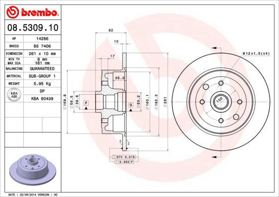 BREMBO brake disc 08.5309.10, set of 2 - Brake Disc