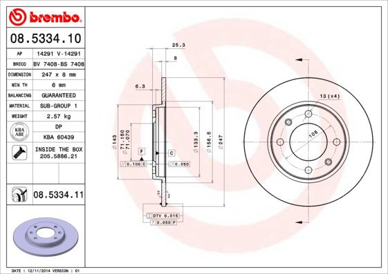 BREMBO brake disc 08.5334.10, set of 2 - Brake Disc