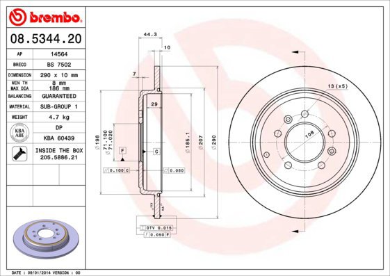BREMBO brake disc 08.5344.20, set of 2 - Brake Disc