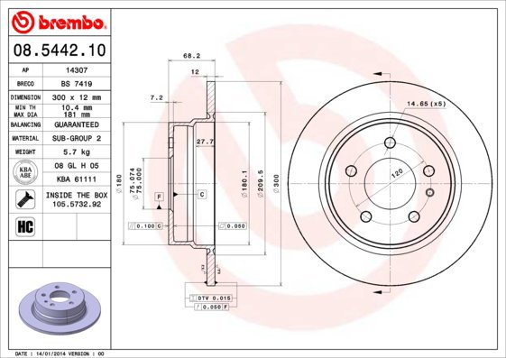 BREMBO brake disc 08.5442.10, set of 2 - Brake Disc