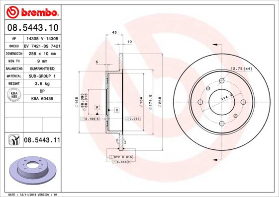 BREMBO brake disc 08.5443.10, set of 2 - Brake Disc