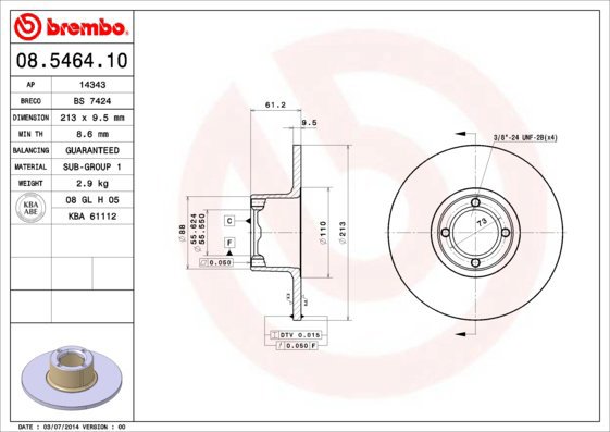 BREMBO brake disc 08.5464.10, set of 2 - Brake Disc
