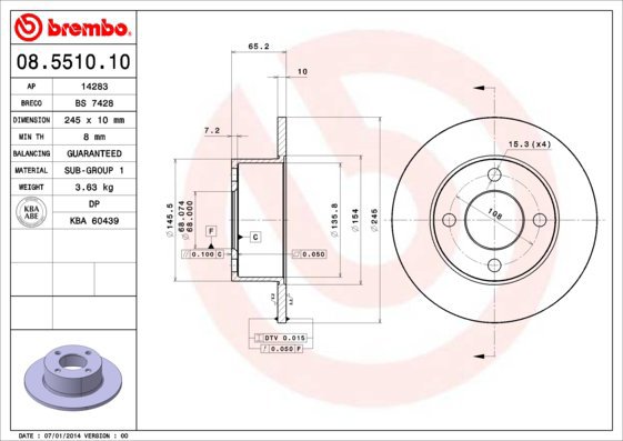 BREMBO brake disc 08.5510.10, set of 2 - Brake Disc