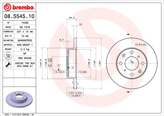 BREMBO brake disc 08.5545.10, set of 2 - Brake Disc