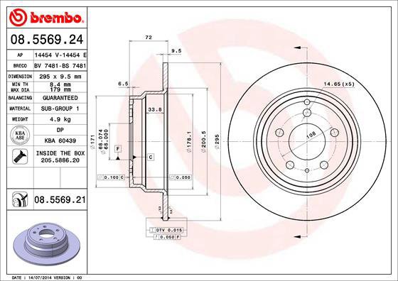 BREMBO brake disc 08.5569.24, set of 2 - Brake Disc