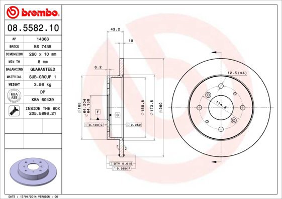 BREMBO brake disc 08.5582.10, set of 2 - Brake Disc