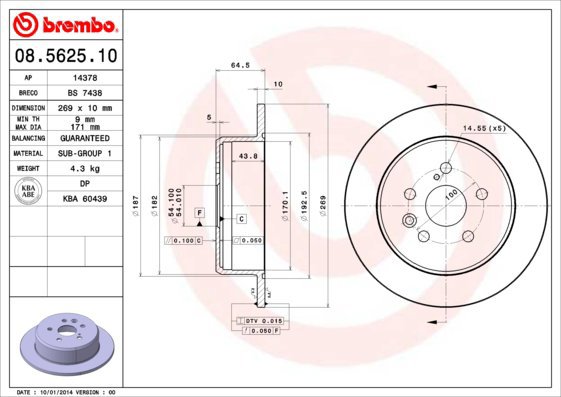 BREMBO brake disc 08.5625.10, set of 2 - Brake Disc