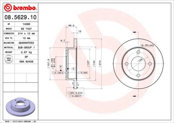 BREMBO brake disc 08.5629.10, set of 2 - Brake Disc