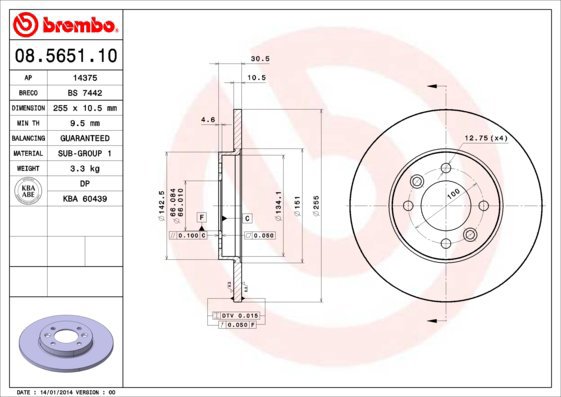 BREMBO brake disc 08.5651.10, set of 2 - Brake Disc