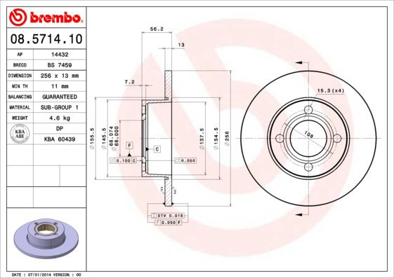 BREMBO brake disc 08.5714.10, set of 2 - Brake Disc