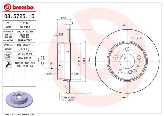 BREMBO brake disc 08.5725.10, set of 2 - Brake Disc