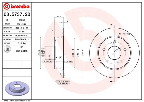 BREMBO brake disc 08.5737.20, set of 2 - Brake Disc