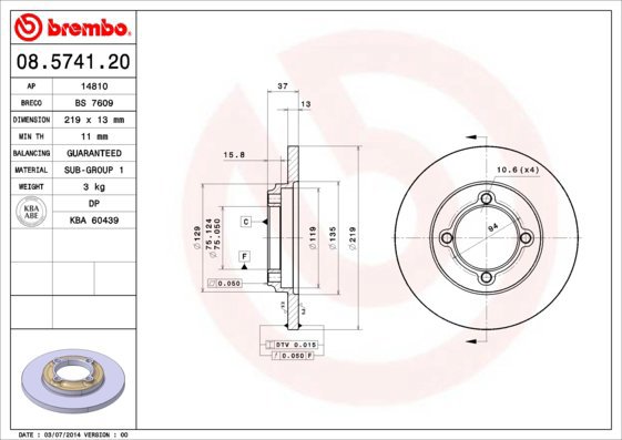 BREMBO brake disc 08.5741.20, set of 2 - Brake Disc