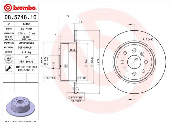 BREMBO brake disc 08.5748.10, set of 2 - Brake Disc