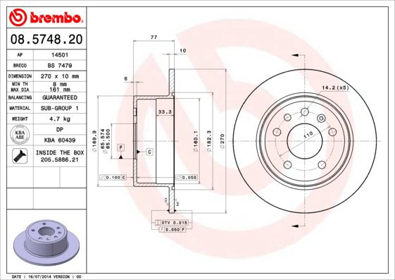 BREMBO brake disc 08.5748.20, set of 2 - Brake Disc