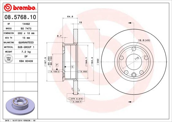 BREMBO brake disc 08.5768.10, set of 2 - Brake Disc